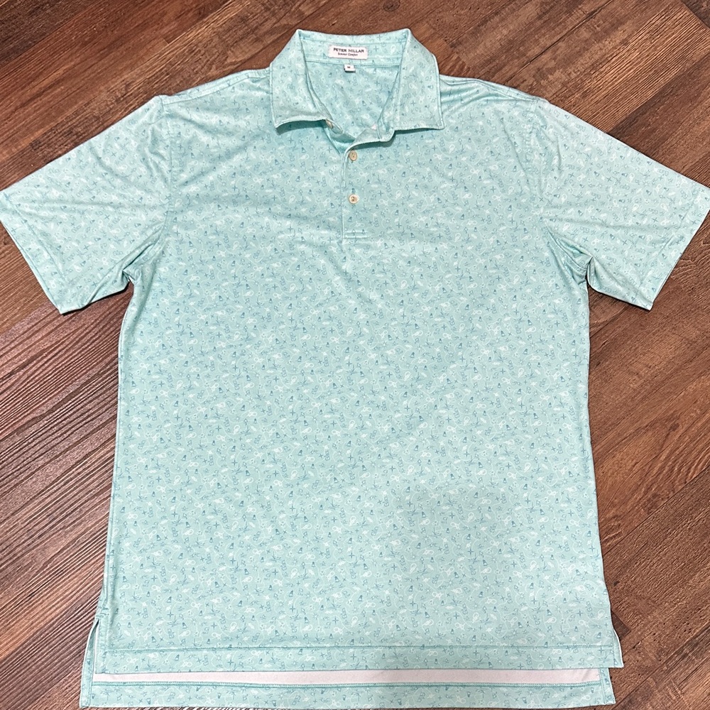 Peter Millar Light Blue Patterned Polo Shirt